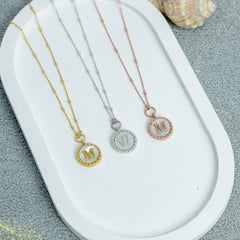 Gold Initial Necklace with Mother of Pearl | Twisted Rope Edge | 925 Sterling Silver