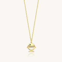 Gold Fish Pendant Necklace with CZ Stones | Ocean-Inspired Charm | 925 Sterling Silver