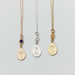 Birth Flower Teardrop Necklace – 18K Gold-Plated Sterling Silver