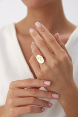 Custom Oval Birth Flower Signet Ring