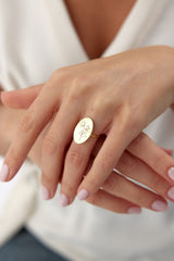 Custom Oval Birth Flower Signet Ring
