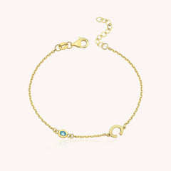 Birthstone and Initial Family Bracelet – 18K Gold-Plated Sterling Silver Customizable Bracelet