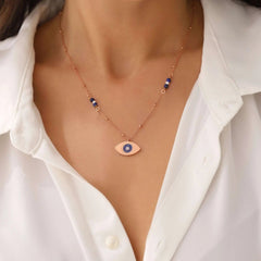 Evil Eye Enamel Lapis Necklace, 18K Gold-Plated Sterling Silver