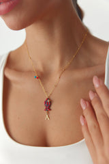 Coral Stone Fish Figure Letter Necklace • 18K Gold-Plated Sterling Silver