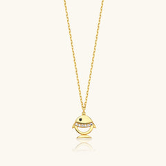 Tiny Fish Necklace with CZ Stone, 18K Gold-Plated Sterling Silver