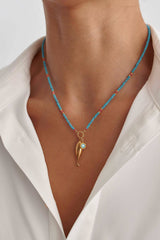 Turquoise Beaded Fish Charm Necklace – 18K Gold-Plated Sterling Silver