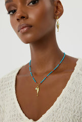 Turquoise Beaded Fish Charm Necklace – 18K Gold-Plated Sterling Silver