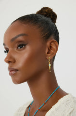 Fish Stud Earrings with Evil Eye Charm, 18K Gold-Plated Earrings