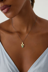 Green Chalcedony and Gold Orchid Flower Pendant Necklace, 18K Gold-Plated Sterling Silver