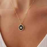Personalized Onyx Coin Letter Necklace
