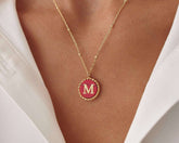 Personalized Red Stone Letter Coin Necklace, Pearl Letter Necklace, Mother Of Pearl Necklace, Custom Necklace, Silver Coin Necklace, Silver Initial Necklace, Silver Pearl Necklace