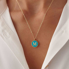 Personalized Turquoise Letter Coin Necklace