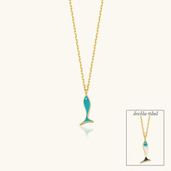 Double-Sided Fish Necklace - 925K Sterling Silver with Enamel