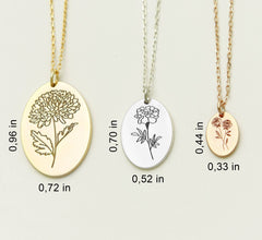 Maxi Birth Flower Necklace • Oval 18K Gold Birthflower Necklace Gift for Women