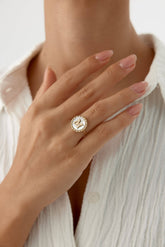 Mother of Pearl Initial Ring – 18K Gold-Plated Sterling Silver Personalized Ring