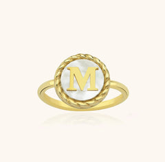 Mother of Pearl Initial Ring – 18K Gold-Plated Sterling Silver Personalized Ring