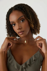 Urart Fish Engraved Pendant Necklace, 18K Gold-Plated Oxidized Sterling Silver