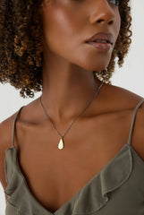 Urart Fish Engraved Pendant Necklace, 18K Gold-Plated Oxidized Sterling Silver