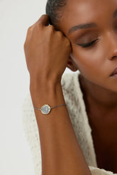 Hamsa Hand Coin Bracelet – 18K Gold-Plated Sterling Silver with Black Chain