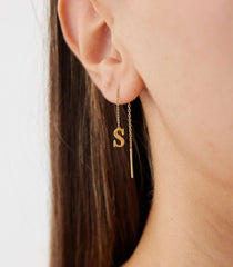 Gold Initial Threader Earrings - 18K Gold-Plated Sterling Silver Personalized Earrings