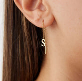 Gold Initial Threader Earrings - 18K Gold-Plated Sterling Silver Personalized Earrings