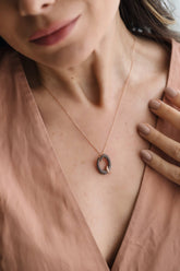 Gold Initial Necklace with Black Stones - Personalized 18K Gold-Plated Pendant