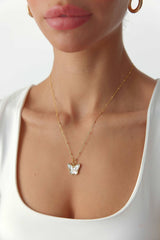 Butterfly Mother of Pearl Letter Necklace, 18K Gold-Plated Sterling Silver