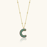 Black CZ Stone and Enamel Initial Necklace - 18K Gold-Plated Sterling Silver