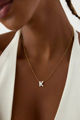 Mother of Pearl Initial Necklace – 18K Gold-Plated Sterling Silver Custom Letter Necklace