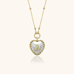 Heart Mother of Pearl Initial Necklace, Personalized 18K Gold-Plated Sterling Silver Jewelry