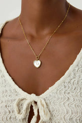 Heart Mother of Pearl Initial Necklace, Personalized 18K Gold-Plated Sterling Silver Jewelry