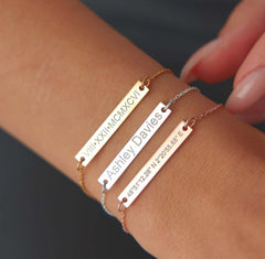 Custom Date Bracelet – 18K Gold-Plated Sterling Silver Engraved Bar Bracelet