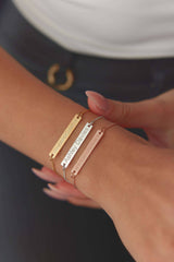 Custom Date Bracelet – 18K Gold-Plated Sterling Silver Engraved Bar Bracelet