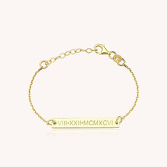 Custom Date Bracelet – 18K Gold-Plated Sterling Silver Engraved Bar Bracelet