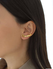 Custom Name Stud Earrings - 18K Gold-Plated Sterling Silver Personalized Earrings