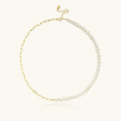 Handmade Freshwater Pearl Beaded Chain Necklace, 18K Gold-Plated Sterling Silver
