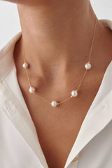Single Pearl Necklace – 18K Gold-Plated Sterling Silver Simple Pearl Pendant Necklace