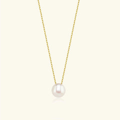 Single Pearl Necklace – 18K Gold-Plated Sterling Silver Simple Pearl Pendant Necklace