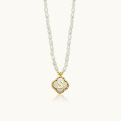 Freshwater Pearl Clover Pendant Initial Necklace – 18K Gold-Plated Sterling Silver Personalized Elegant Jewelry