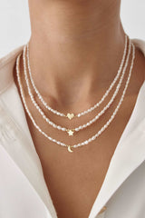 Gold Heart and Freshwater Pearl Necklace – 925K Sterling Silver Elegance