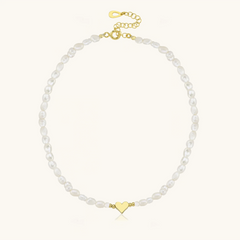 Gold Heart and Freshwater Pearl Necklace – 925K Sterling Silver Elegance