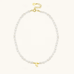 Moon and Freshwater Pearl Necklace – 925K Sterling Silver with 18K Gold-Plating