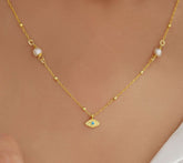 Minimalist Handmade Evil Eye Pearl Chain Necklace
