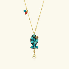Turquoise Fish Necklace – 18K Gold-Plated Sterling Silver with Personalized Charm