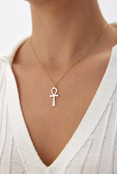 Ankh Necklace, Personalized 18K Gold-Plated Sterling Silver