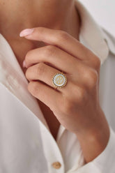 Personalized Mother of Pearl Zodiac Coin Ring