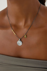 Ancient Zodiac Sign Necklace with Birthstone, 18K Gold-Plated Oxidized Sterling Silver