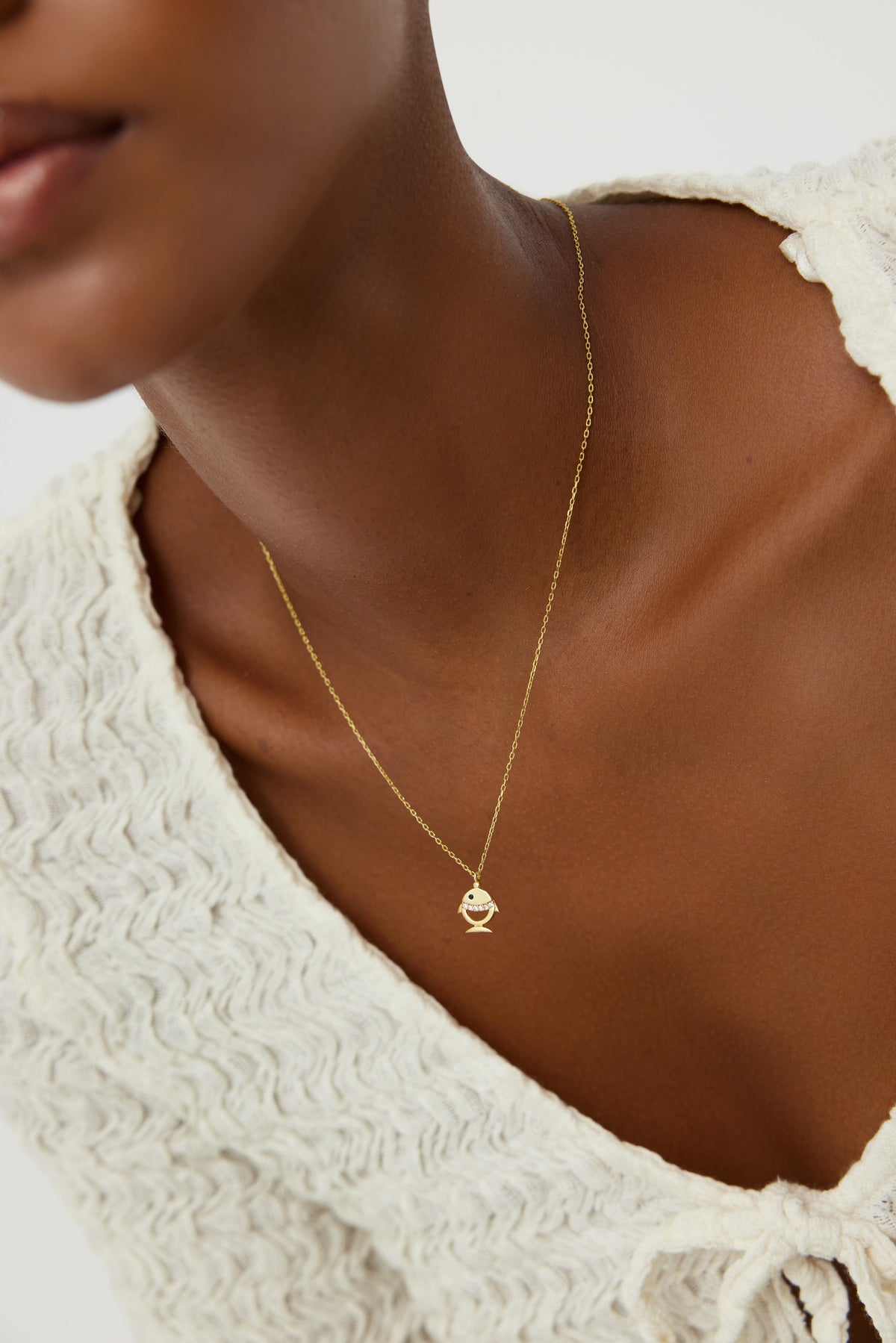 Gold Fish Pendant Necklace with CZ Stones | Ocean-Inspired Charm | 925 Sterling Silver