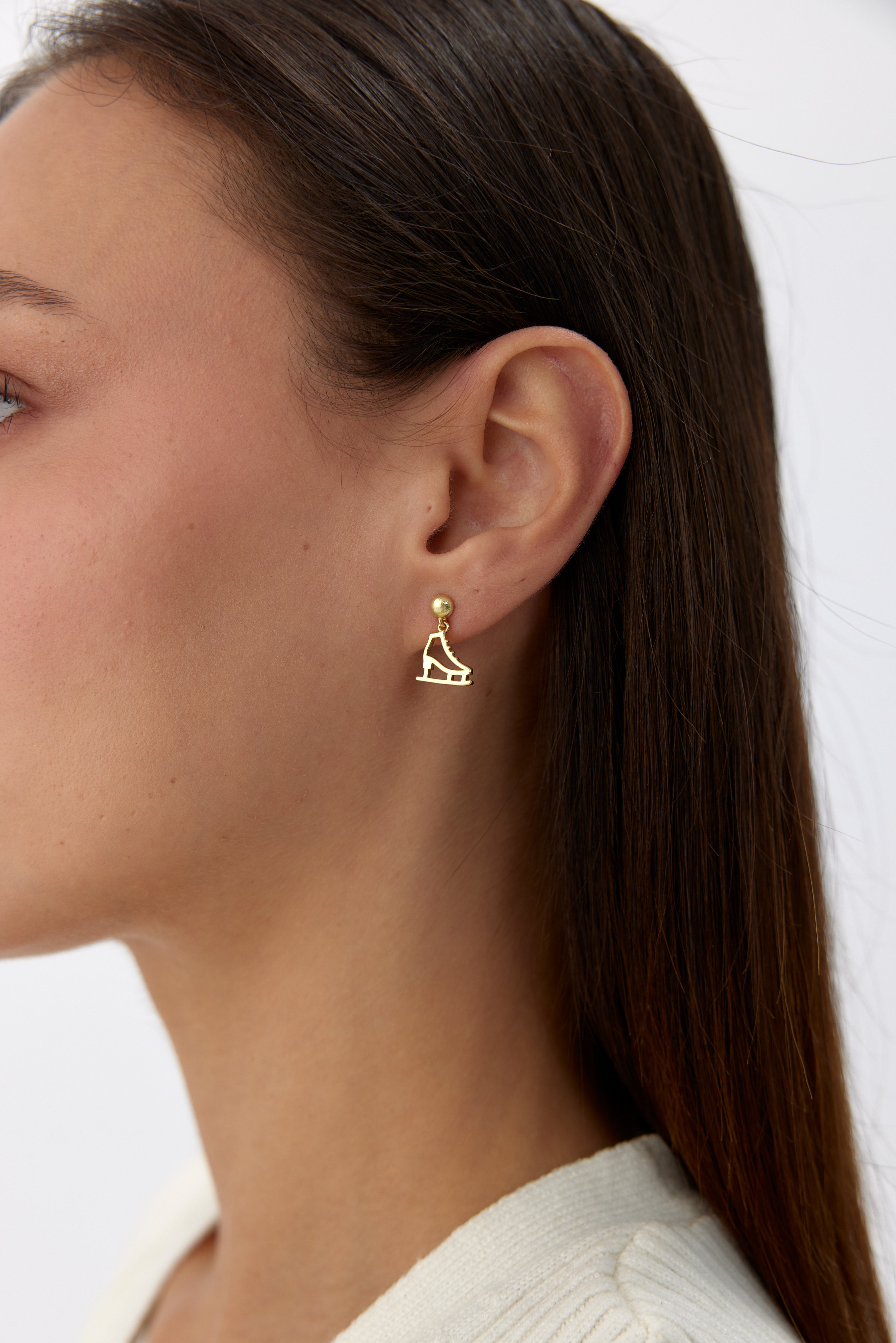Gold Ice Skate Dangle Earrings | 925 Sterling Silver | Winter Sport Inspired Jewelry