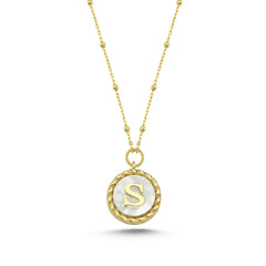 Gold Initial Necklace with Mother of Pearl | Twisted Rope Edge | 925 Sterling Silver